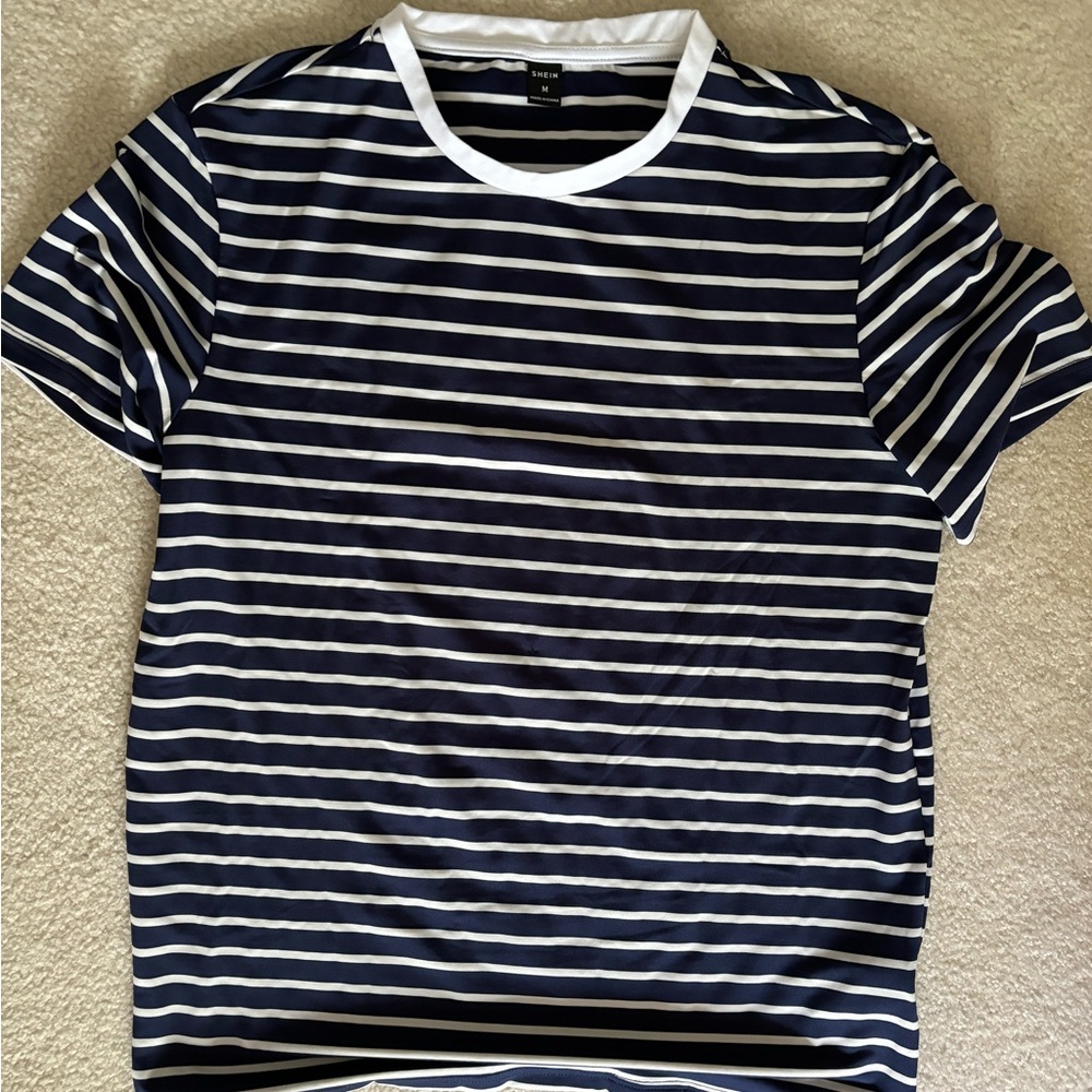 Men’s Medium Navy and white striped SHEIN Tee
